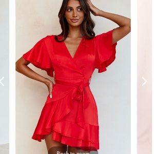 Selfie Leslie Cami Angel Sleeve Faux Wrap Dress Red
